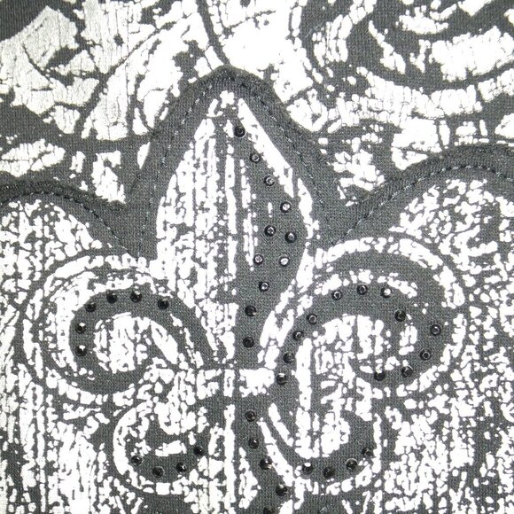 SOHO BABE Black Cowl Neck Full Zip Silver Fleur De Lis Sweatshirt L - Picture 13 of 17